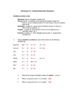 Worksheet 25 - Oxidation/Reduction Reactions 0 II +1 +2 -2 -1