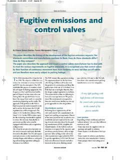 EMISSION CONTROL Fugitive emissions and control valves