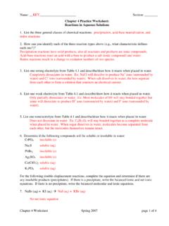 Chapter 4 Practice Worksheet: Reactions in Aqueous Solutions