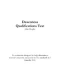 Deaconess Qualifications Test - Evergreen Church