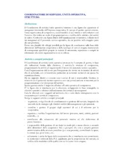 COORDINATORE DI SERVIZIO, UNIT&#192; OPERATIVA, STRUTTURA