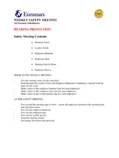 WEEKLY SAFETY MEETING HEARING PROTECTION …
