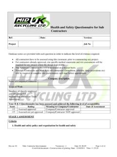 Health and Safety Questionnaire for Sub Contractors