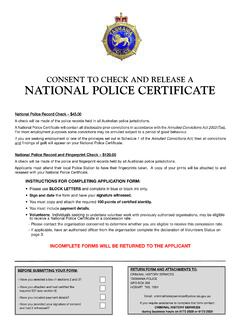 CONSENT TO CHECK AND RELEASE A NATIONAL POLICE …