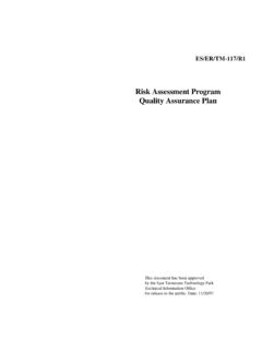 Risk Assessment Program Quality Assurance Plan