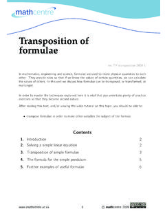 Transposition of formulae - Mathematics resources