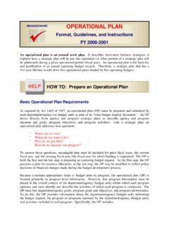 Operational Plan - Format, Guidelines, and Instructions for FY