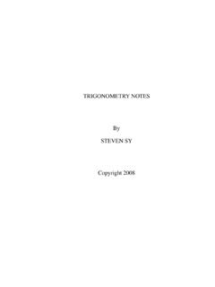 TRIGONOMETRY NOTES By STEVEN SY Copyright 2008