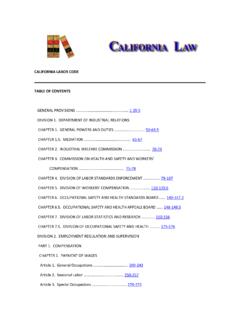 CALIFORNIA LABOR CODE TABLE OF CONTENTS - ILO