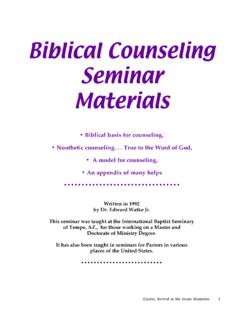 Biblical Counseling Seminar M. - The NTSLibrary