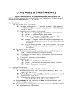 CLASS NOTES on CHRISTIAN ETHICS - Things to Come Mission