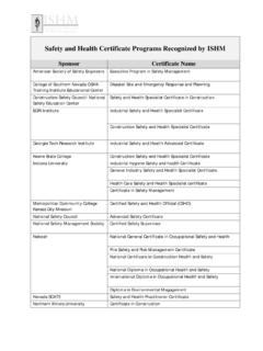 Safety and Health Certificate Programs …