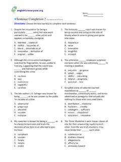 Sentence Completion 2 (low-advanced SAT level) …