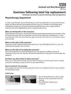 NHS Trust Exercises following total hip replacement
