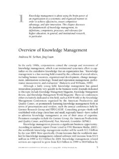 Overview of Knowledge Management