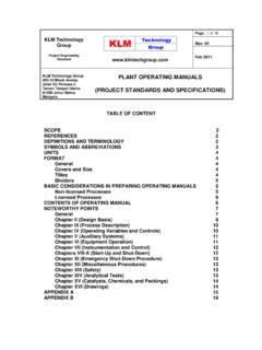 PLANT OPERATING MANUALS (PROJECT STANDARDS AND …