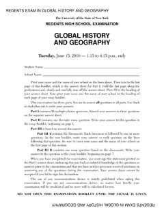 GLOBAL HISTORY AND GEOGRAPHY - Regents Examinations