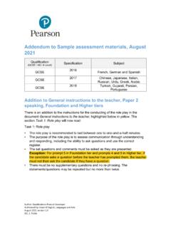 Addendum to Sample assessment materials, Paper 2 speaking
