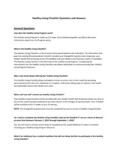 Healthy Living Checklist Questions and Answers General ...