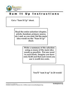 Sum It Up Directions - ReadingQuest | Main Page