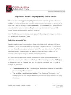 English as a Second Language (ESL): Use of Articles