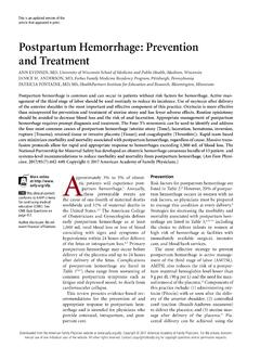 Postpartum Hemorrhage: Prevention and Treatment