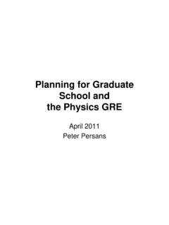 Planning for Graduate School and the Physics GRE