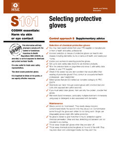 Selecting protective gloves - COSHH essentials S101