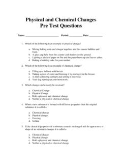Physical and Chemical Changes Pre Test Questions …