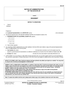 DE-157 NOTICE OF ADMINISTRATION TO CREDITORS (Probate)