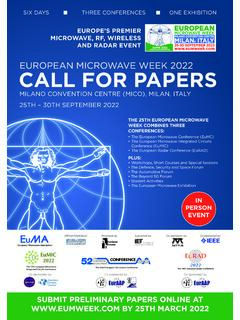 EUROPEAN MICROWAVE WEEK 2022 CALL FOR PAPERS