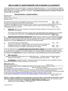 SBA ELIGIBILITY QUESTIONNAIRE FOR STANDARD 7(a) …