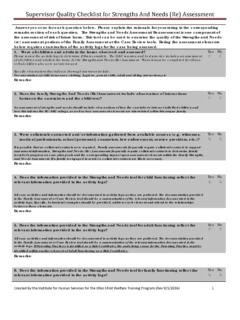Supervisor Quality Checklist for Strengths And Needs (Re ...
