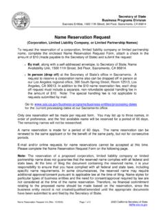 Name Reservation Request Form - California