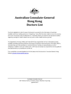 Australian Consulate General Hong Kong Doctors List