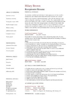 Receptionist resume, CV template, job description