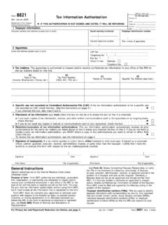 Form 8821 Tax Information Authorization For IRS Use Only ...