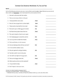 Common Core Grammar Worksheet: To, Too and …