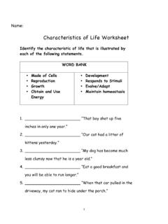 characteristics of life student worksheet