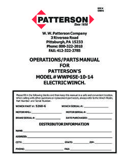 OPERATIONS/PARTS MANUAL FOR PATTERSON'S …
