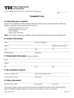 Complaint Form - Texas Department of Insurance