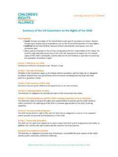 Summary of the UN Convention on the Rights of the Child …