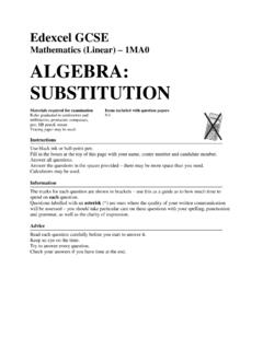 Mathematics (Linear) 1MA0 ALGEBRA: SUBSTITUTION