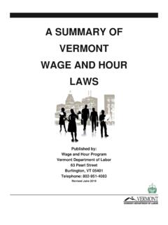 A SUMMARY OF VERMONT WAGE AND HOUR LAWS