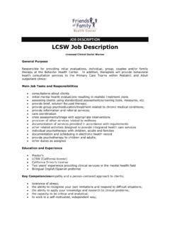 JOB DESCRIPTION LCSW Job Description