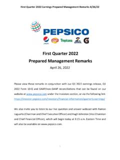 First Quarter 2022 Prepared Management Remarks - PepsiCo