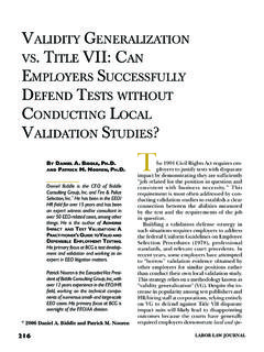 VALIDITY GENERALIZATION VS. TITLE VII: CAN E S …