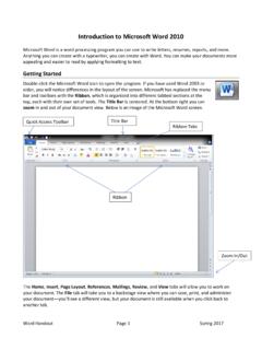Introduction to Microsoft Word 2010 - Nashua …