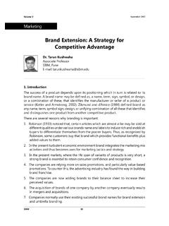 Brand Extension: A Strategy for Competitive Advantage