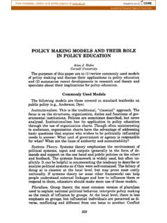 POLICY MAKING MODELS AND THEIR ROLE IN POLICY …
